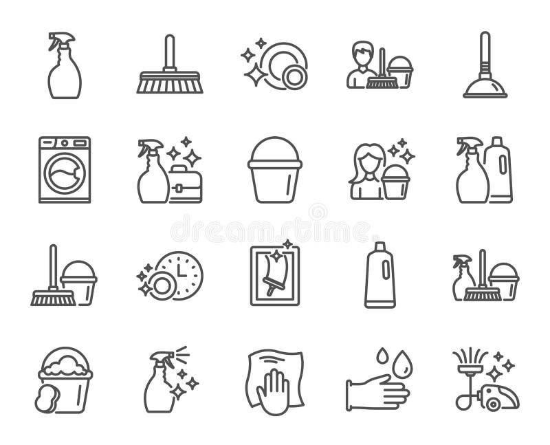 Cleaning line icons. Laundry, Sponge and Vacuum.