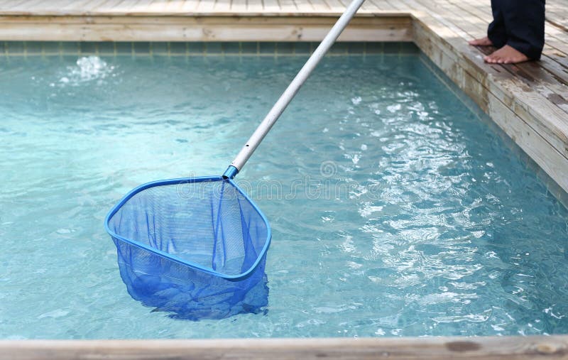 Cleaning and Maintenance Swimming Pool with Net Skimmer Stock Image
