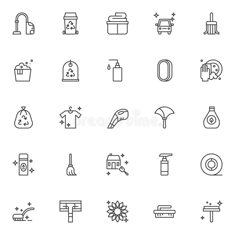 Cleaning outline icons set
