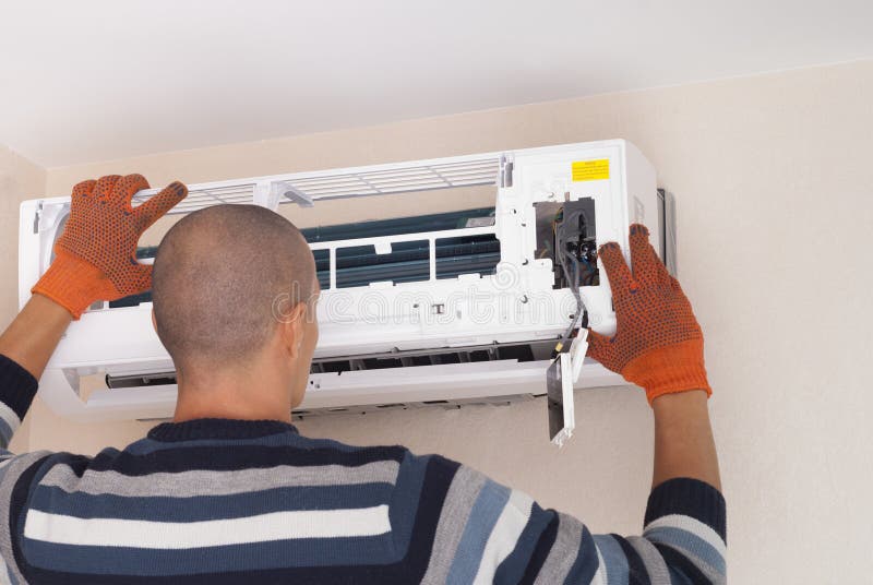 Cleaning and Repairs the Air Conditioner Stock Image Image of