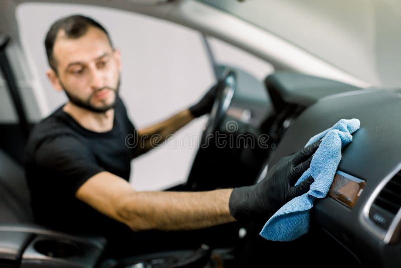 Cleaning Service, Car Detailing Concept. Young Man, Auto Service Worker