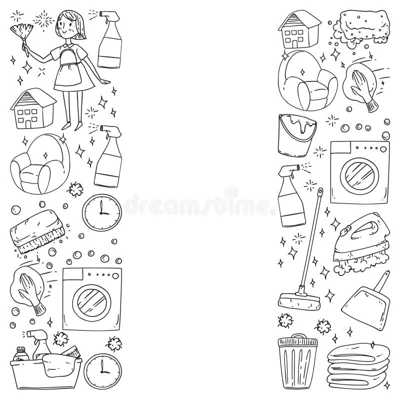 Cleaning Services Company Vector Monochrome Pattern on White Background