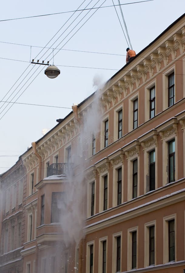 Cleaning of snow from a roof