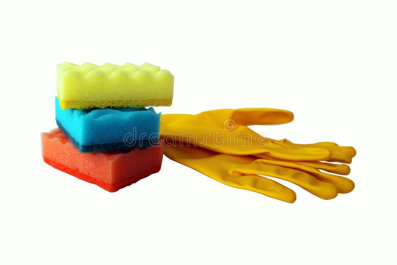 Cleaning Sponge and Protective Rubber Gloves Stock Photo Image of