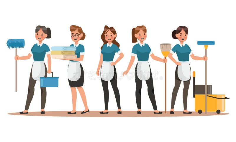 Cleaning staff characters design. Happy Cleaning. Cleaning company vector concept design