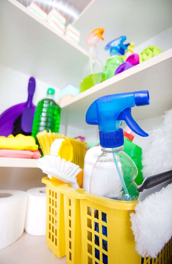 Cleaning Supplies in Pantry Stock Image Image of gloves, products