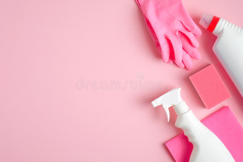 Close up of pink cleaning products Stock Photo