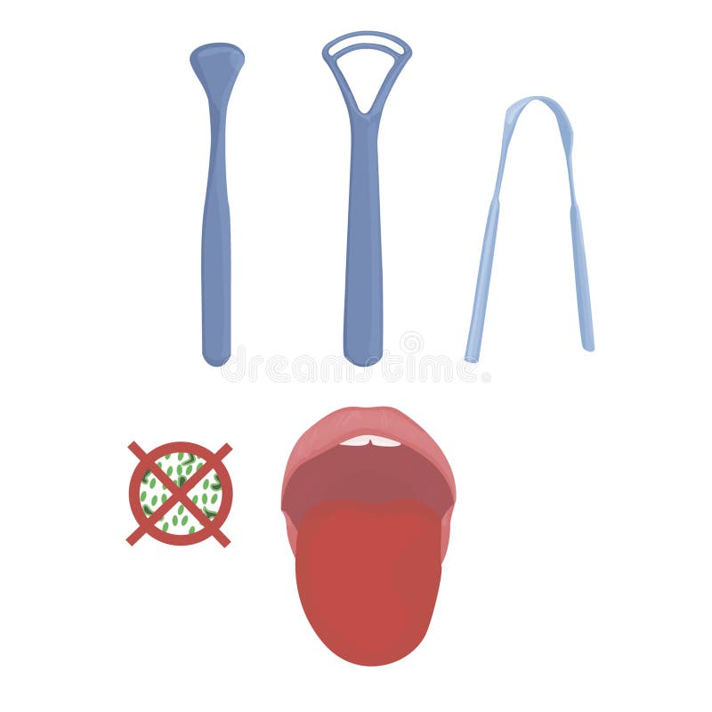 Cleaning the Tongue from Plaque. Tongue Cleaning Tools Isolated on
