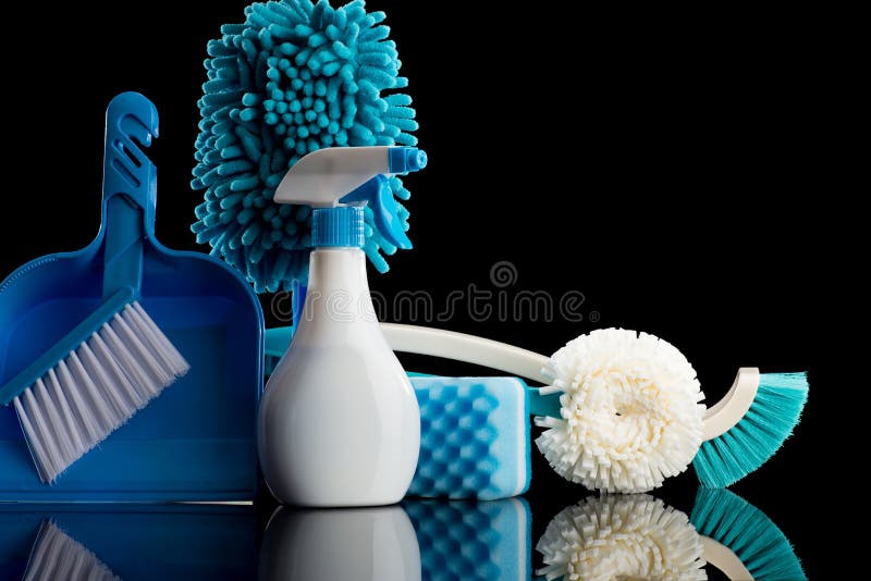 Cleaning Tools Black Background Stock Image Image of group