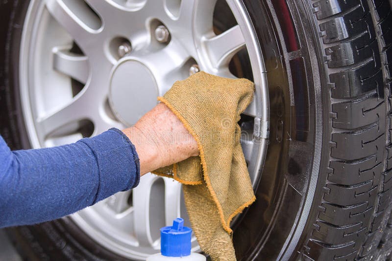Cleaning Car Wheel and Tire with Active Foam Stock Photo Image of