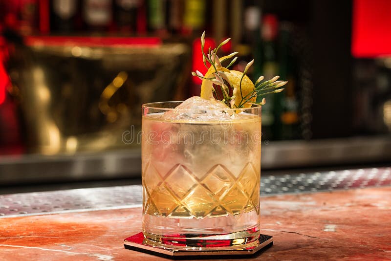 Clear Cocktail with Large Ice Cube Stock Photo Image of fruit, garnish 91979486