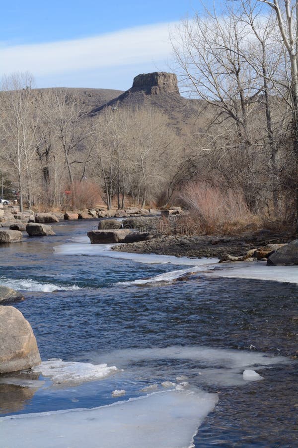 Clear Creek River in winter with ice