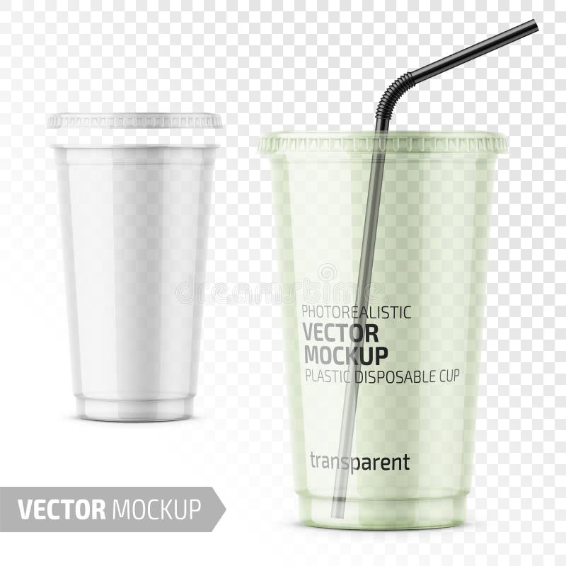 Clear disposable plastic cup with lid. stock illustration