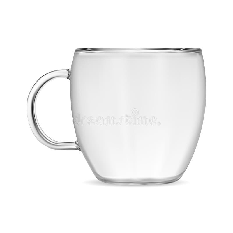 Glass mug. Transparent tea cup isolated vector mockup blank