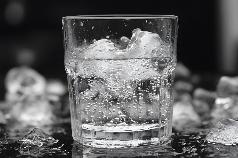 Refreshing Glass of Ice Water with Bubbling Effervescence for Beverage Design Generative AI stock illustration