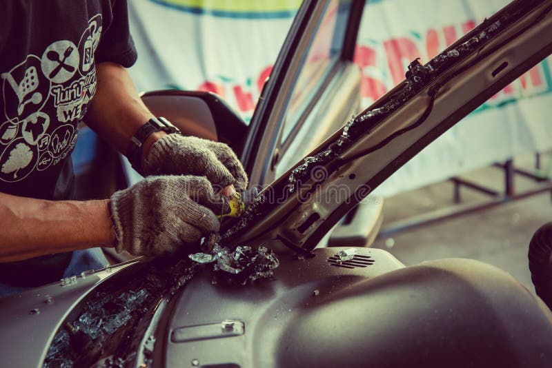 It is clear glass repair or auto accident. stock photo It is clear glass repair or auto accident. stock photo