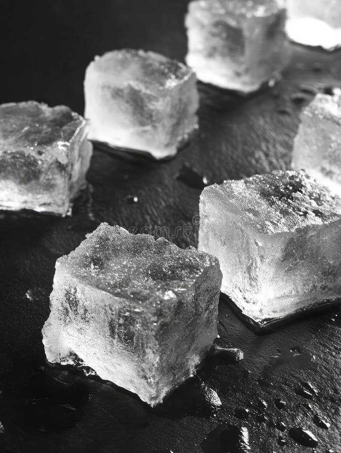 Clear ice cubes on a black surface. royalty free stock photo
