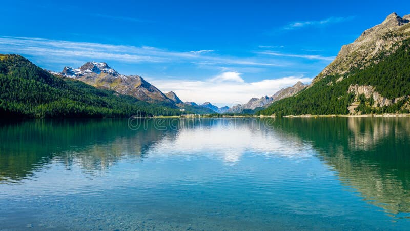 Clear Morning at Lake Silvaplana Upper Engadine Valley, GraubÃ¼nden ...