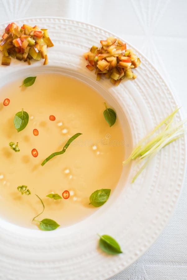 Clear Tomato Soup with Chopped Vegetables Stock Image Image of