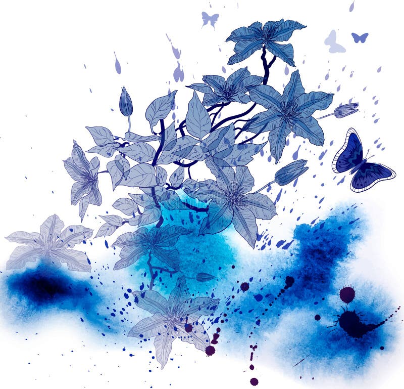 Clematissenbloemen op abstracte waterverfachtergrond royalty-vrije illustratie Clematissenbloemen op abstracte waterverfachtergrond royalty-vrije illustratie