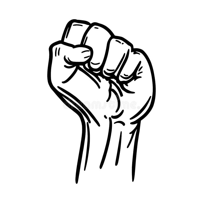 Clenched Fist Raised Up Hand Drawn Sketch Vector Stock Vector