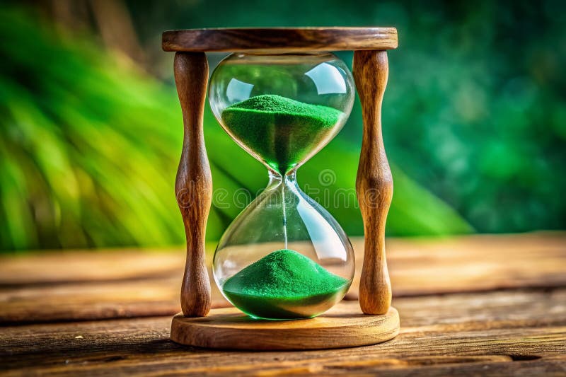 Clessidra in legno con sabbia verde smeralda una rappresentazione visiva della natura transitoria a volte perfetta per il tempo royalty illustrazione gratis