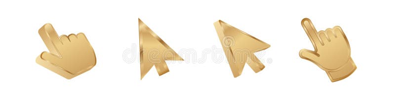 Click cursor 3d gold icon. Computer mouse pointer golden arrow royalty free illustration
