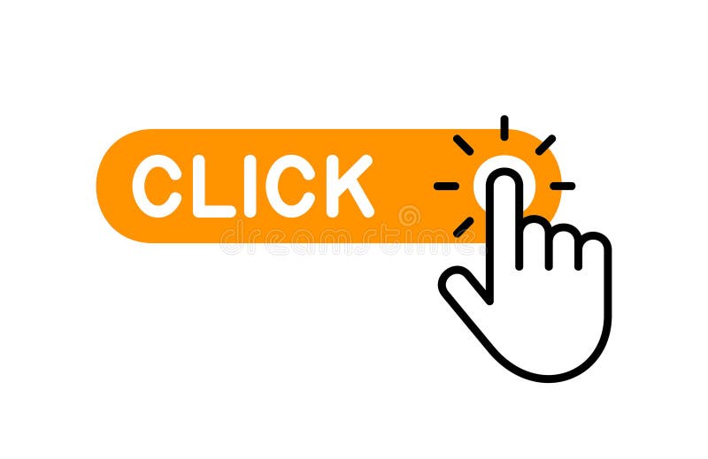 Click Here Button with Hand Icon Stock Vector - Illustration of sign ...