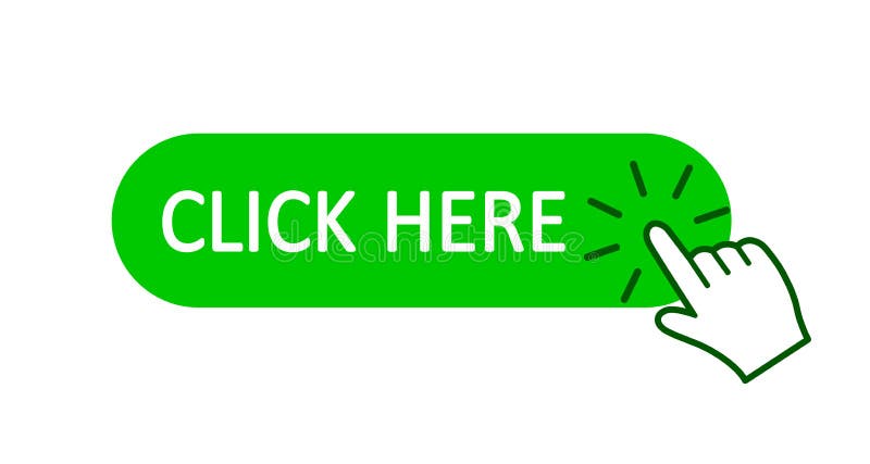 Click here button with hand pointer clicking. Click here web button. Isolated website buy or register bar icon with hand finger royalty free illustration