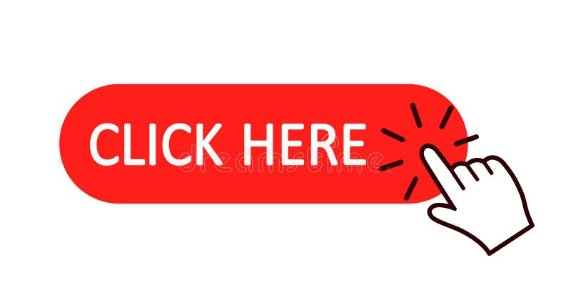 Click here button with hand pointer clicking. Click here web button. Isolated website buy or register bar icon with hand finger royalty free illustration