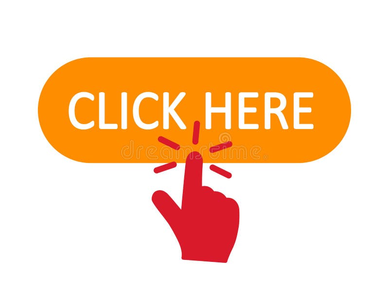 Click here button with hand pointer clicking. Click here web button. Isolated website buy or register bar icon with hand finger royalty free illustration
