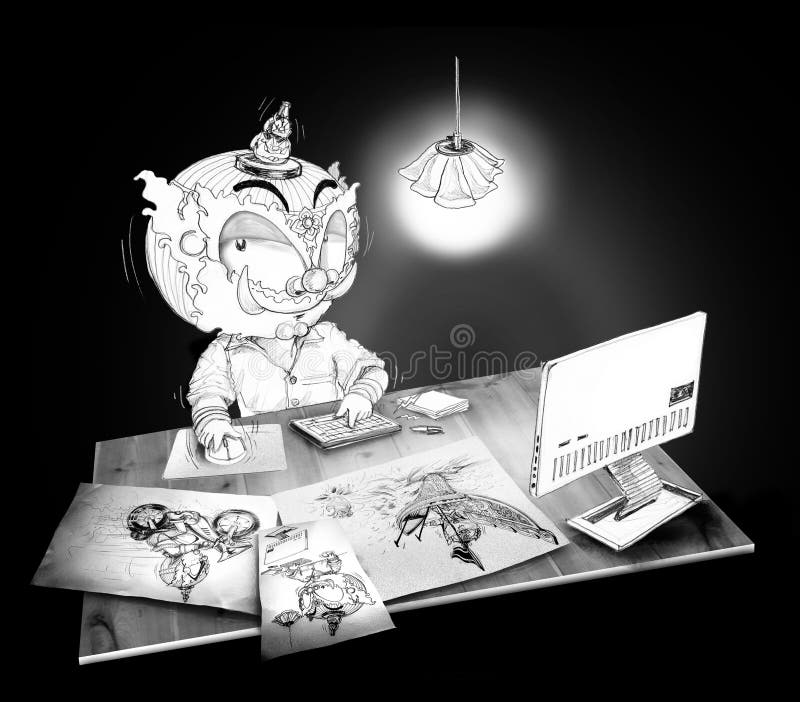 Click mouse working computer black and white stock illustration
