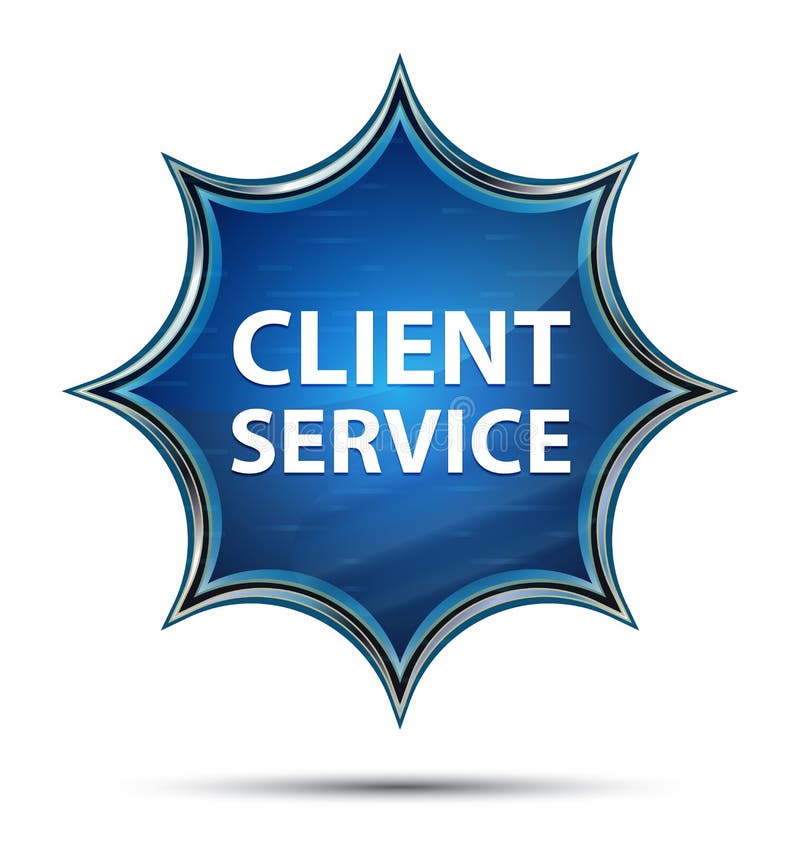 Client Service Magical Glassy Sunburst Blue Button Stock Illustration