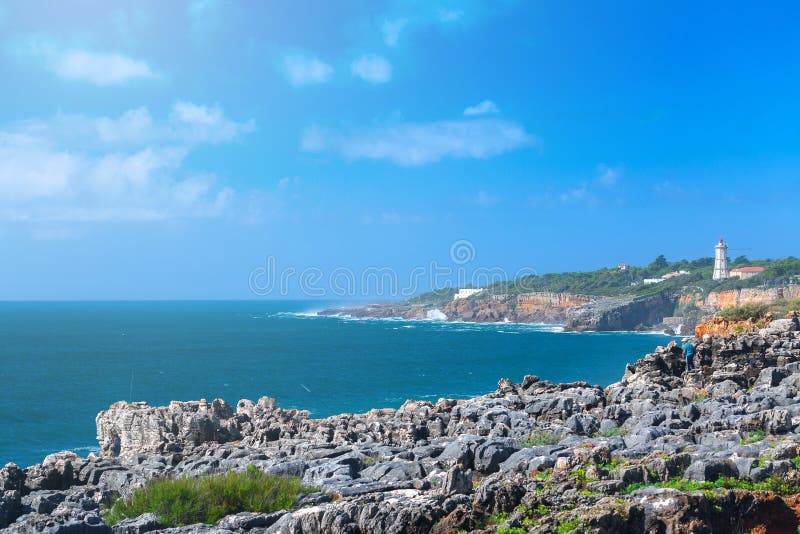 The cliffs on the coast of the Atlantic Ocean. Ocean waves, Casc stock photography The cliffs on the coast of the Atlantic Ocean. Ocean waves, Casc stock photography