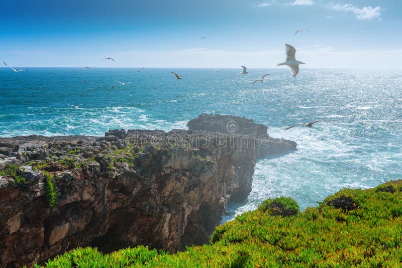 The cliffs on the coast of the Atlantic Ocean. Ocean waves, Casc stock image The cliffs on the coast of the Atlantic Ocean. Ocean waves, Casc stock image