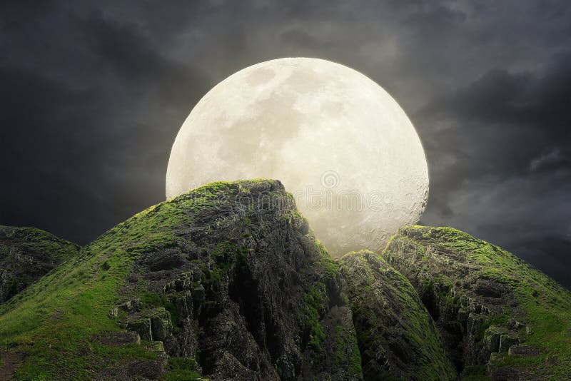 Cliffs and moon stock image. Image of black, planet - 216223547