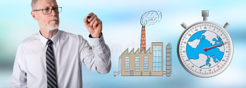 Climate change concept drawn by a businessman. World climate change stock images, royalty-free photos and pictures