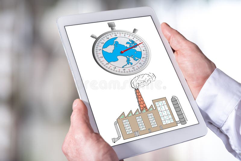 Man holding a tablet showing climate change concept. World climate change stock images, royalty-free photos and pictures