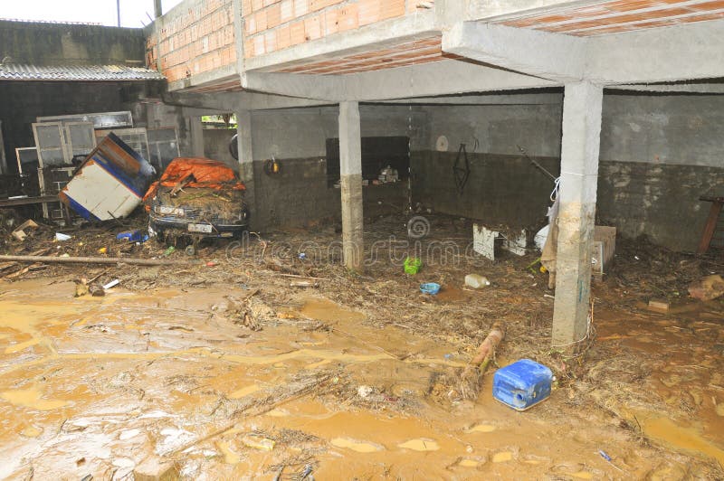 Inside a humble home showing the action of the biggest flood of the last 70 years in the central Brazil. World climate change stock images, royalty-free photos and pictures