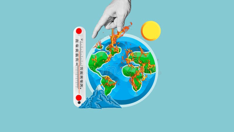 Climate change and global warming with temperature increasing is shown with the globe of the Earth and thermometer. World climate change stock images, royalty-free photos and pictures
