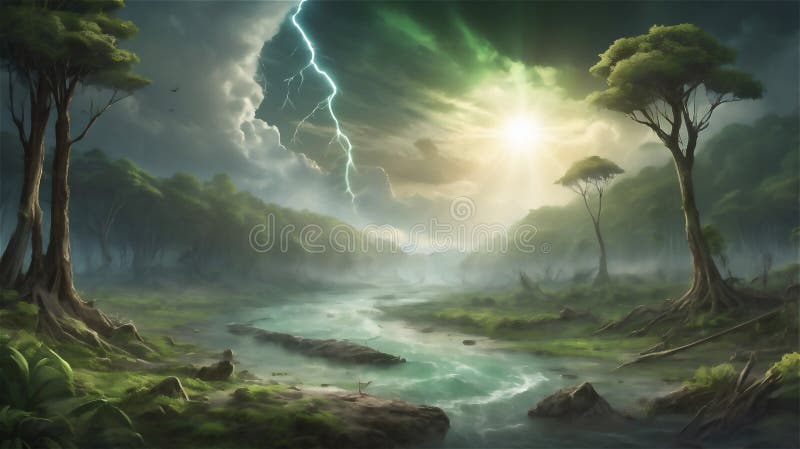 Climate Change Impact Dual Landscape Transition Stock Illustration