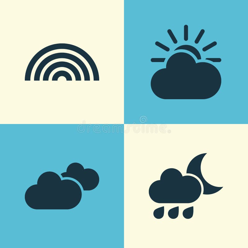 Climate Icons Set. Collection of Colors, Weather, Sun-Cloud and Other