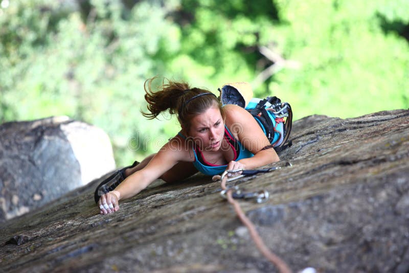 Extreme female climber stock photo. Image of devise, blue 19866130