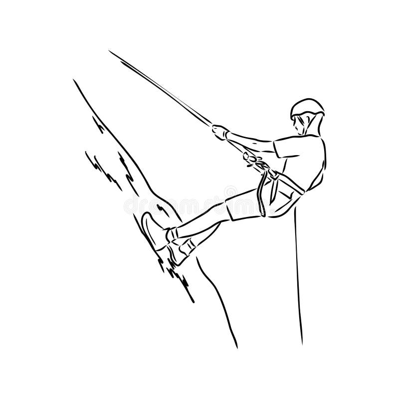 Climber Climbing a Cliff, Rock Climber Vector Sketch Stock Vector