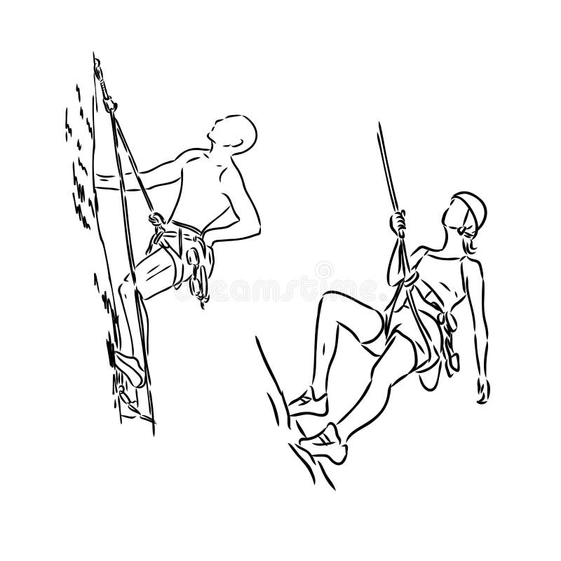 Climber Climbing a Cliff, Rock Climber Vector Sketch Stock Vector