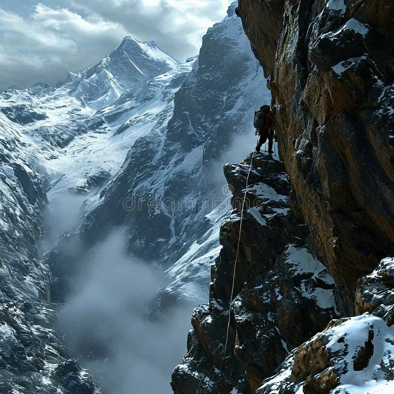 Climber on a mountain trail stock illustration