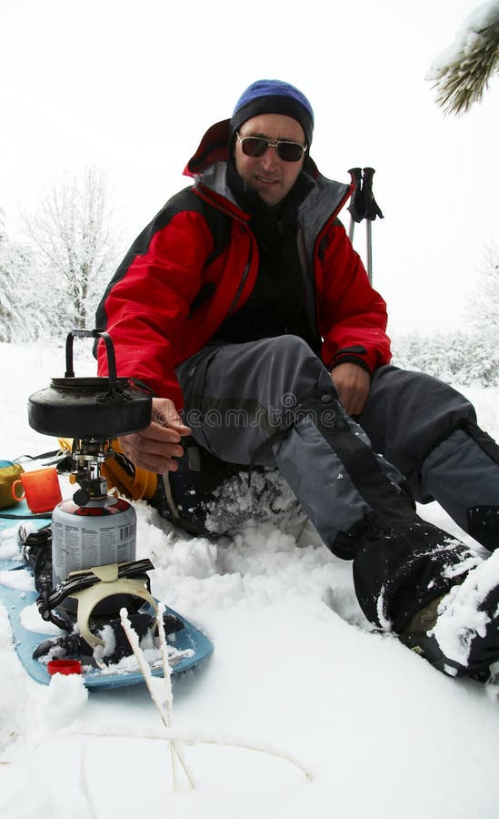 Climber cooking a tea