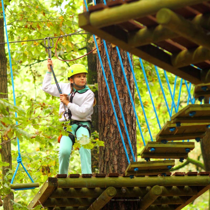 Climber Girl Engaged in Training between Trees Stock Photo Image of