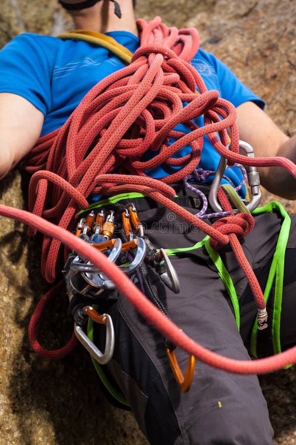 Climber Holding Red Climbing Rope Stock Image Image of climbing