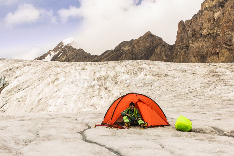 The Climber Prepares Sports Equipment at Competitions Stock Image